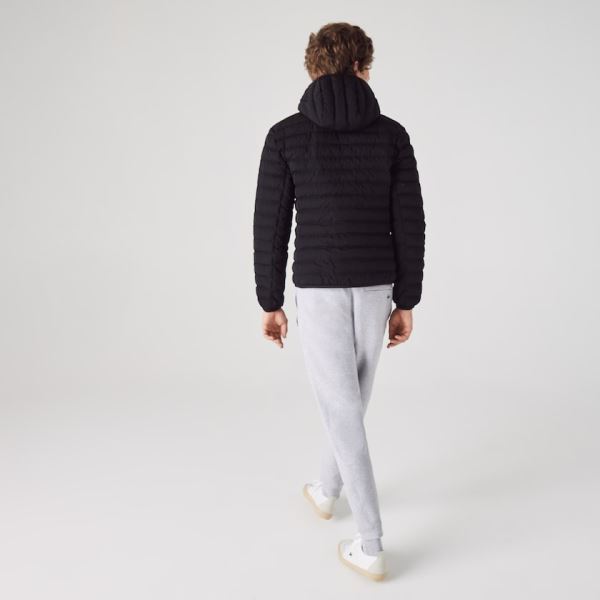 Lacoste Lightweight Foldable Hooded Water-Resistant Puffer Coat - Kabáty Pánské Černé | CZ-bZ4q8p